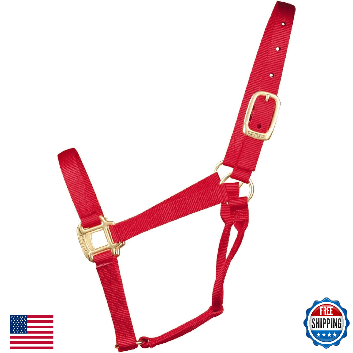HAMILTON 1" Nylon Horse Halter, Red, Yearling/Standard Donkey (300-500 lbs) - Image 1