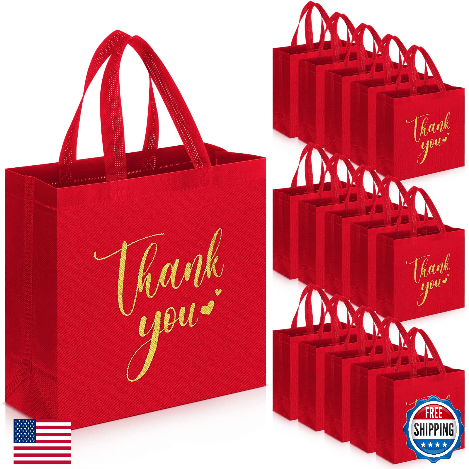 Sweetude 30 Thank You Gift Bags w/ Handles Reusable Non-Woven 11" Bulk Foldable - Image 1