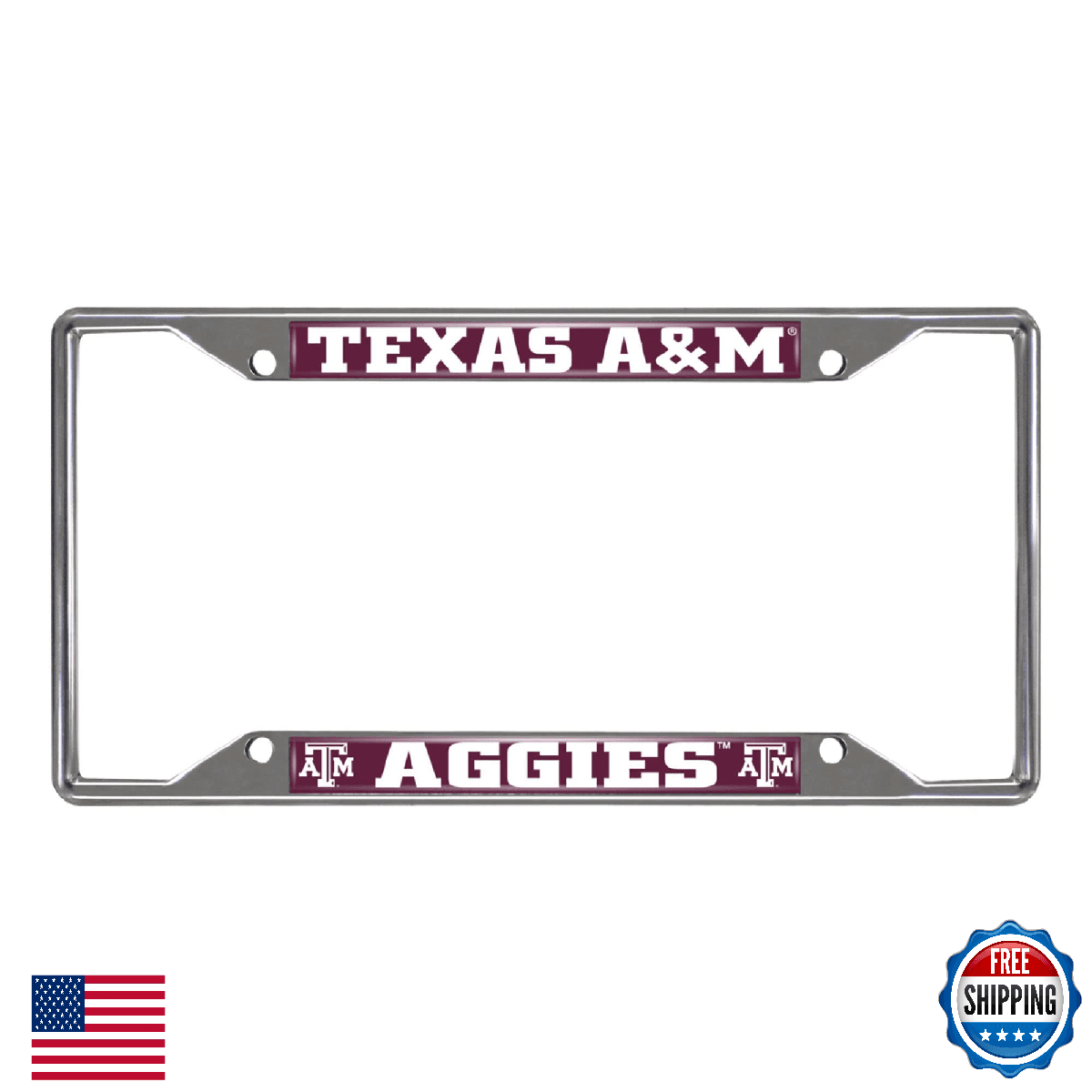 FANMATS Texas A&M Aggies Chrome Metal License Plate Frame - 12.25" x 6.25" - Image 1