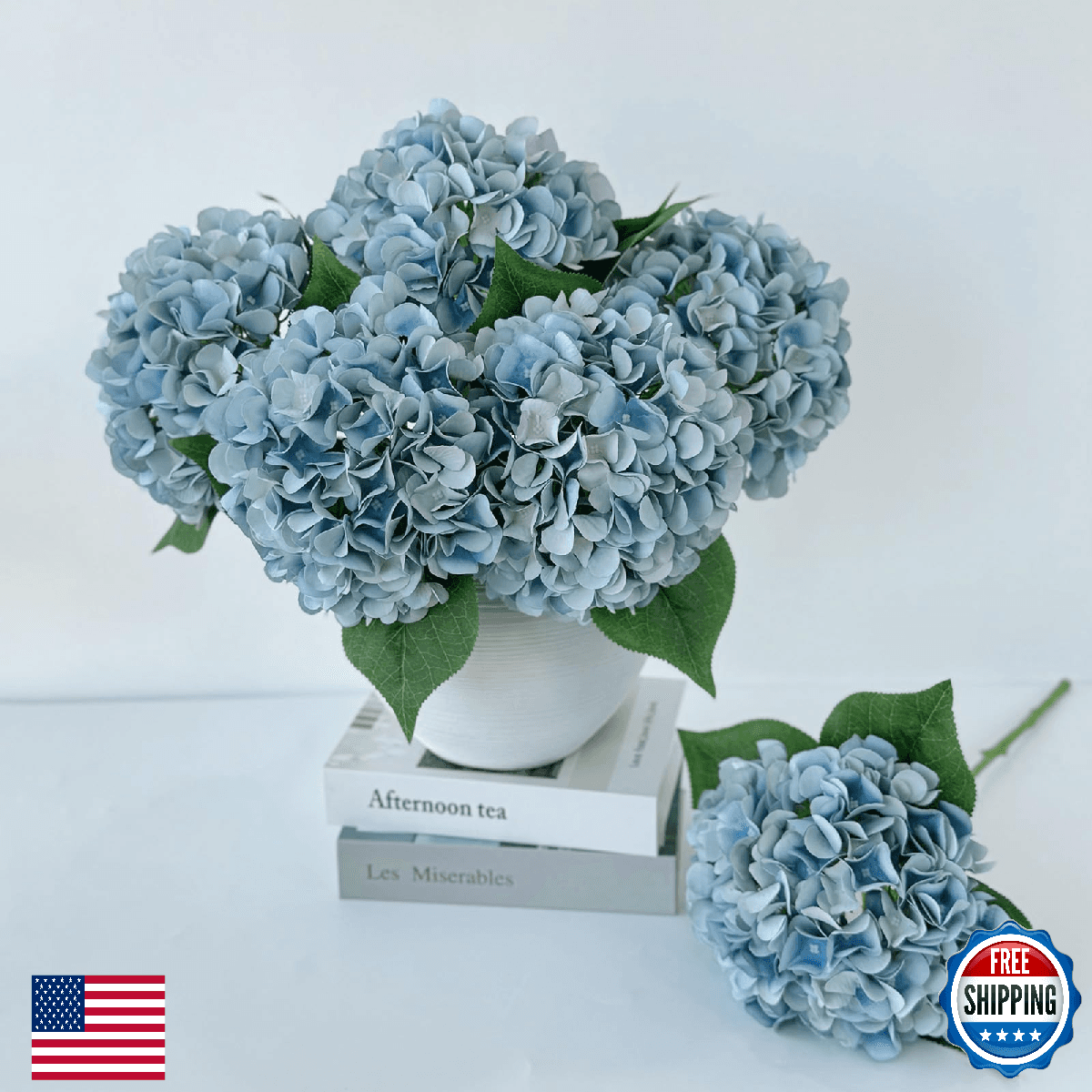 ZYTUYO 5 Pcs Light Blue Silk Hydrangeas Artificial Flower Boho 20'' Faux Hydrang - Image 1