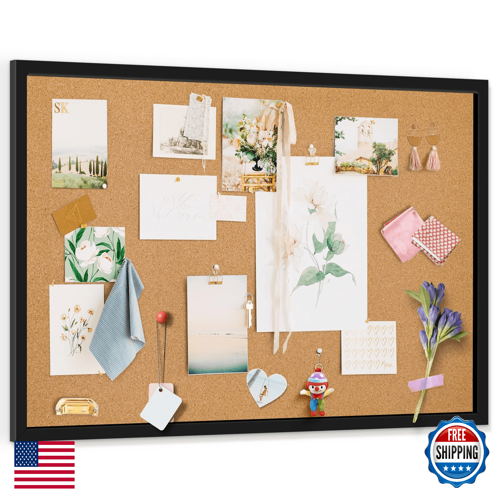 Miratino Large Bulletin Board, 36 "x 24" Cork Boards for Walls with Black Frame, - Image 1