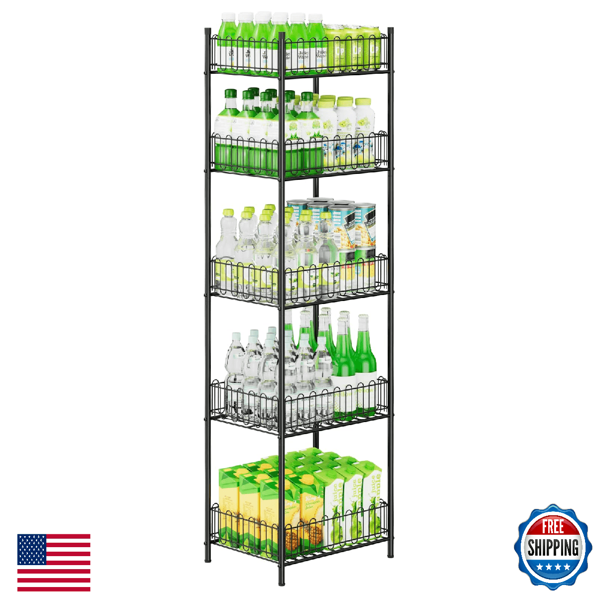 OYEAL 5-Tier Soda Can & Water Bottle Organizer for Pantry Storage Rack - Image 1