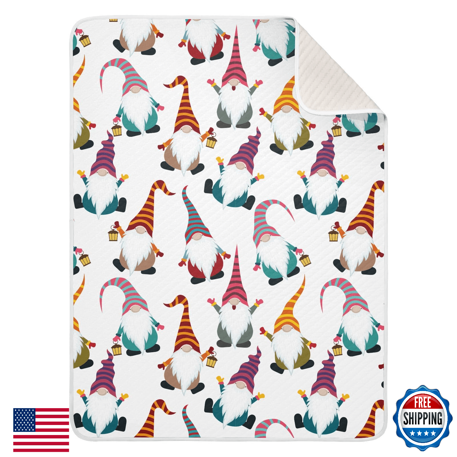 KICPOAY Baby Muslin Swaddle Blanket: Cute Cartoon Gnomes, 30"x40" Cotton/Polyest - Image 1