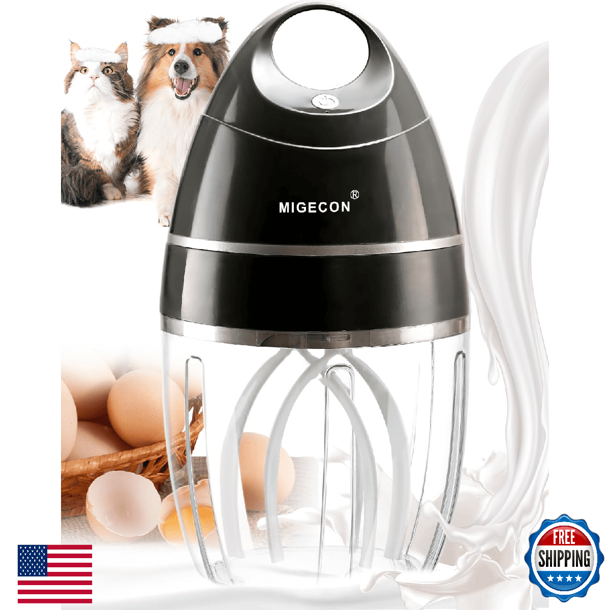 MIGECON Electric Stand Mixer Kitchen Egg Beater, Milk Frother - USB Charging - Image 1
