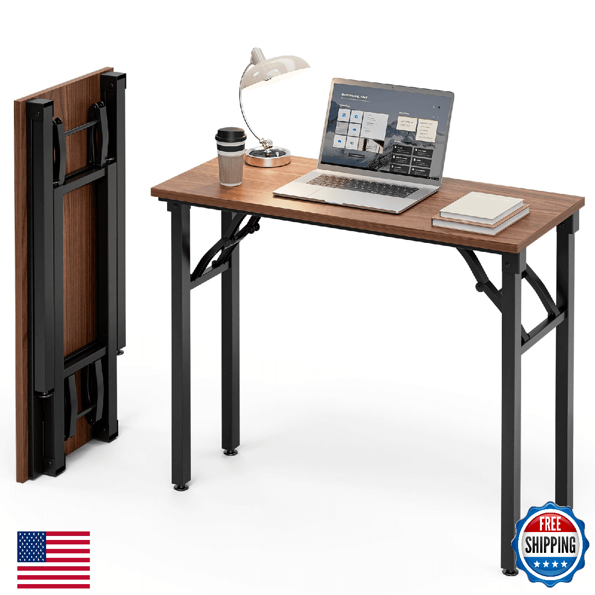 Frylr Small Folding Computer Desk – Portable 35.8 Inch Foldable Laptop Table, No - Image 1