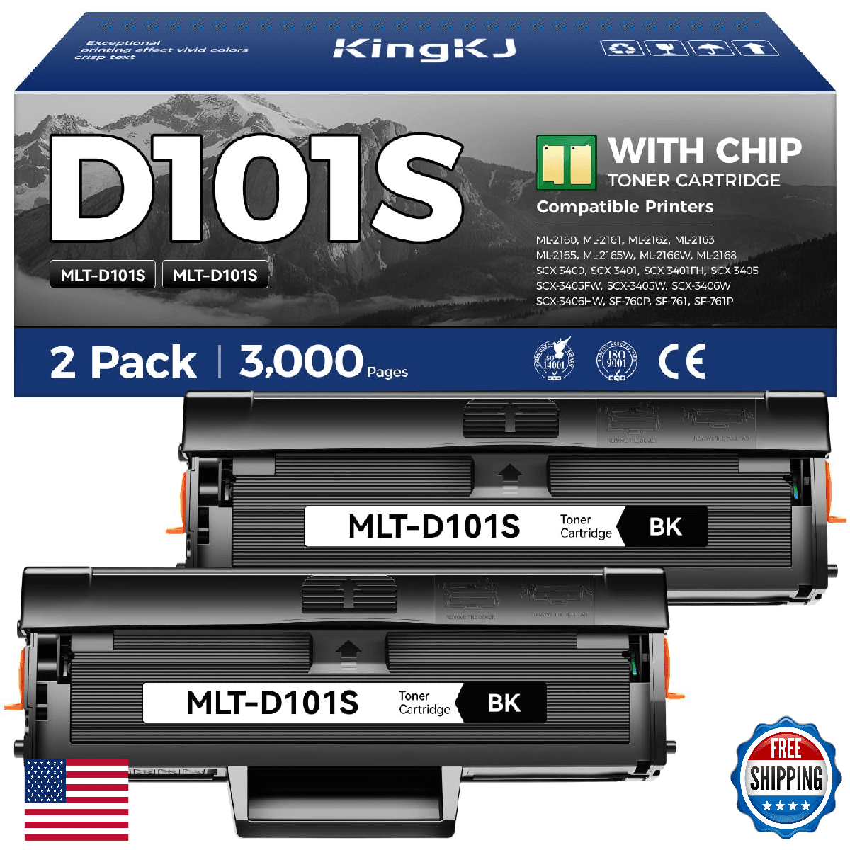 MLT-D101S Toner Cartridge Black 2-Pack High-Yield Replacement for Samsung MLT-D1 - Image 1