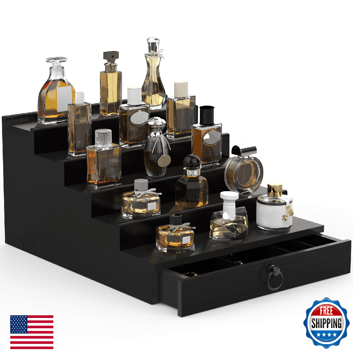 upcessory 5-Tier Black Wood Cologne & Perfume Organizer Stand for Men - Image 1