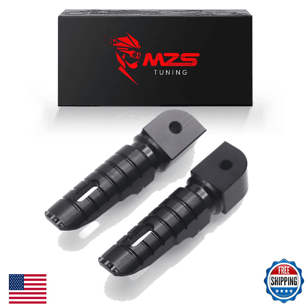 MZS Motorcycle Rear Passenger Foot Pegs Aluminum Adjustable 360° Rotating Black - Image 1
