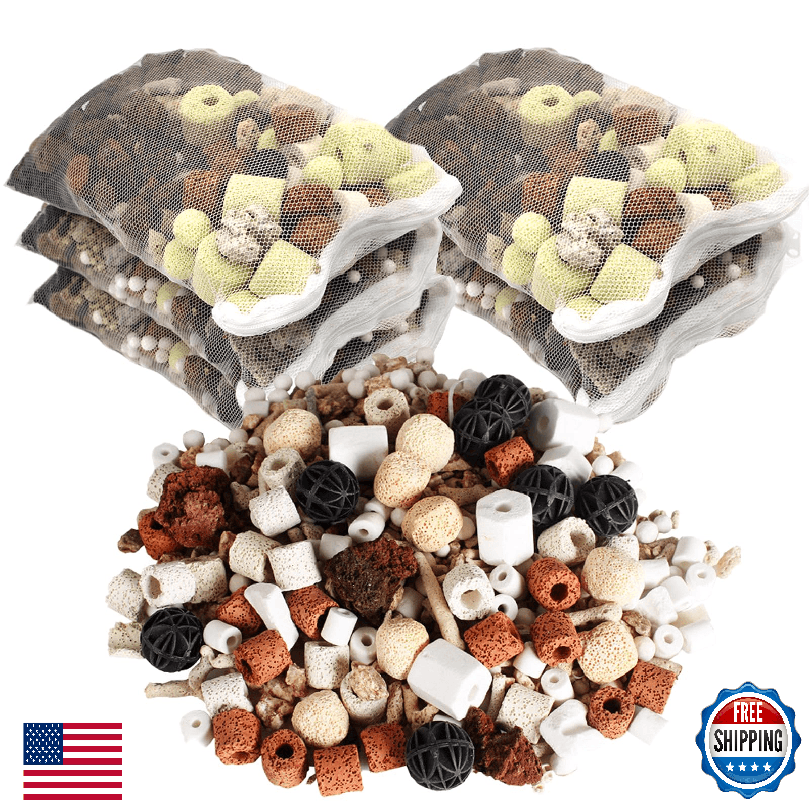 GOLDEAL Bio Balls Ceramic Rings Set Aquarium Biological Filter Media Mesh Bag Fi - Image 1