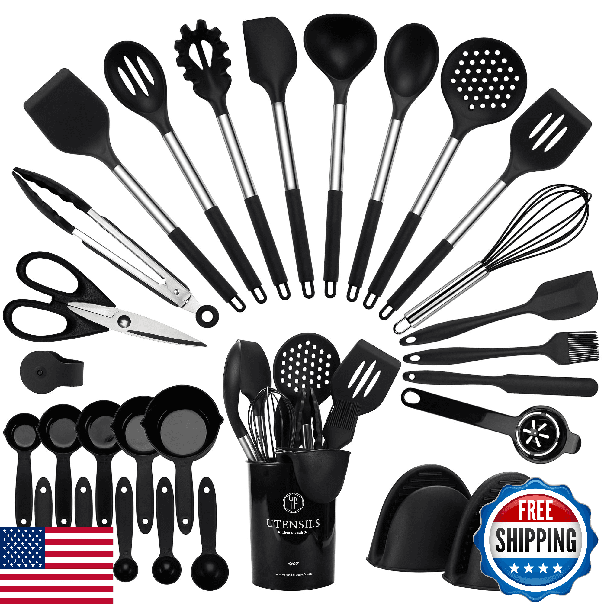 Hvygss 28-Pc Silicone Cooking Utensil Set w/ Stainless Steel Handle 446℉ Heat - Image 1