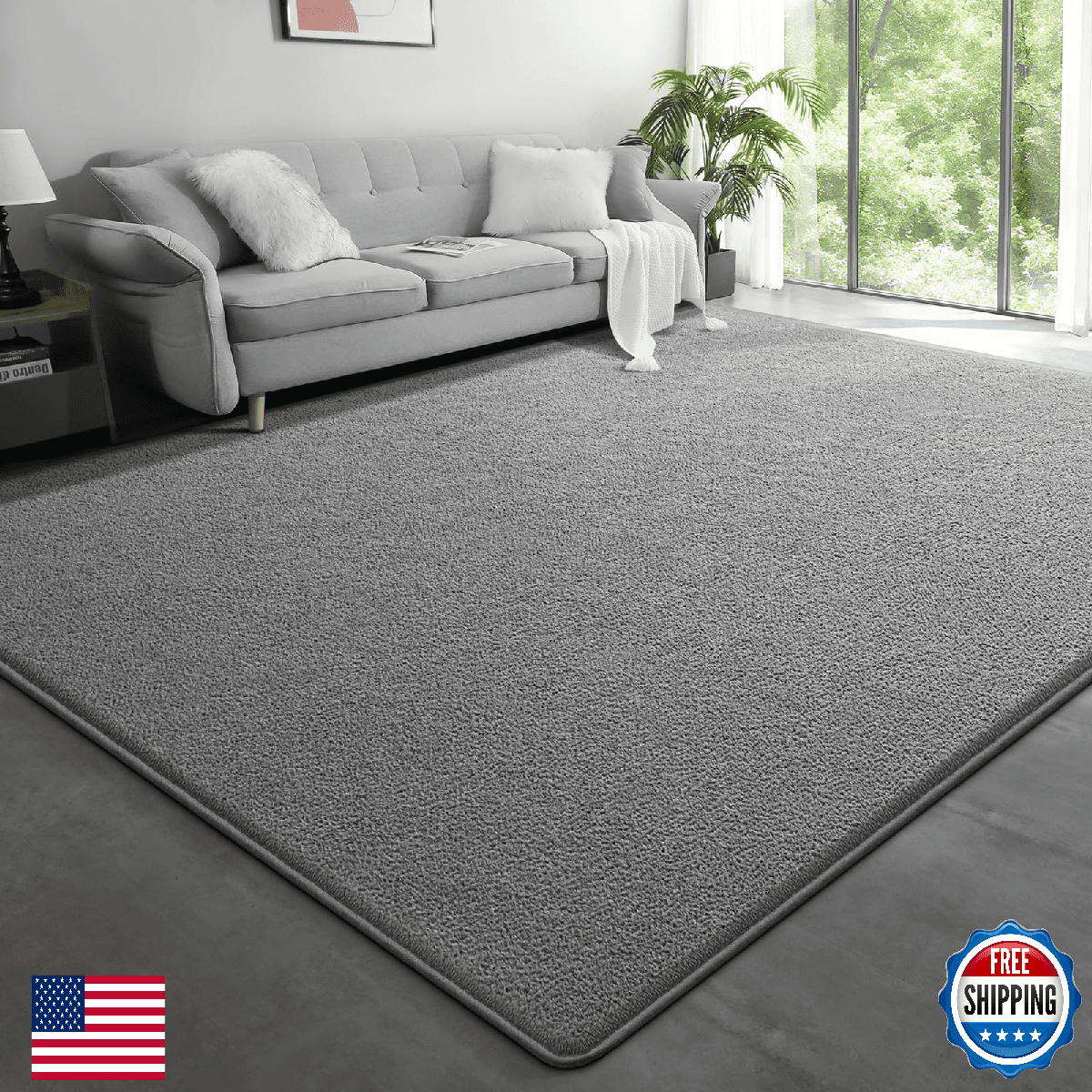 Modern Large Area Rug for Bedroom Living Room, 4x6 Feet Grey Thickened Memory Fo - Image 1