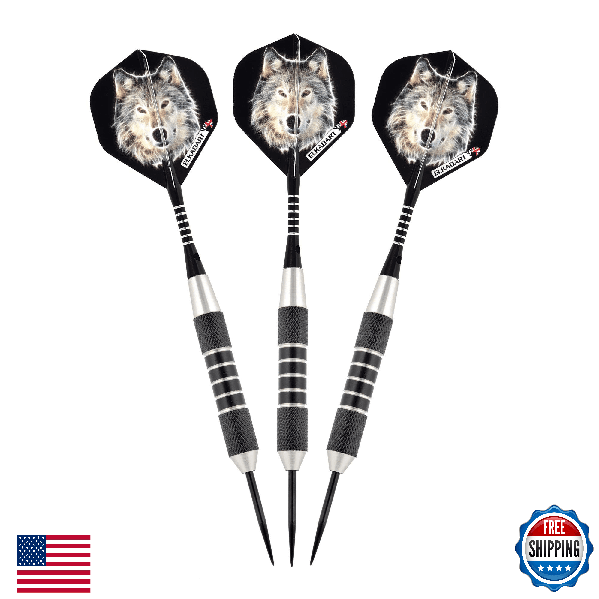 Elkadart Lone Wolf Steel Tip Darts w/ Travel Case - Nickel Silver Plated Brass - Image 1