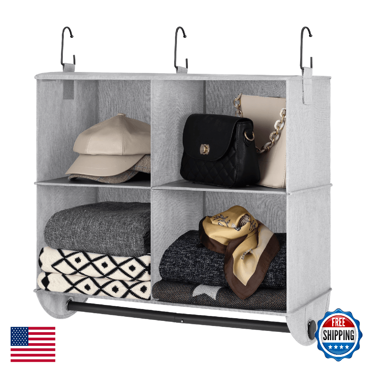 StorageWorks Hanging Closet Organizer with Metal Rod, 4-Section Closet Organizer - Image 1