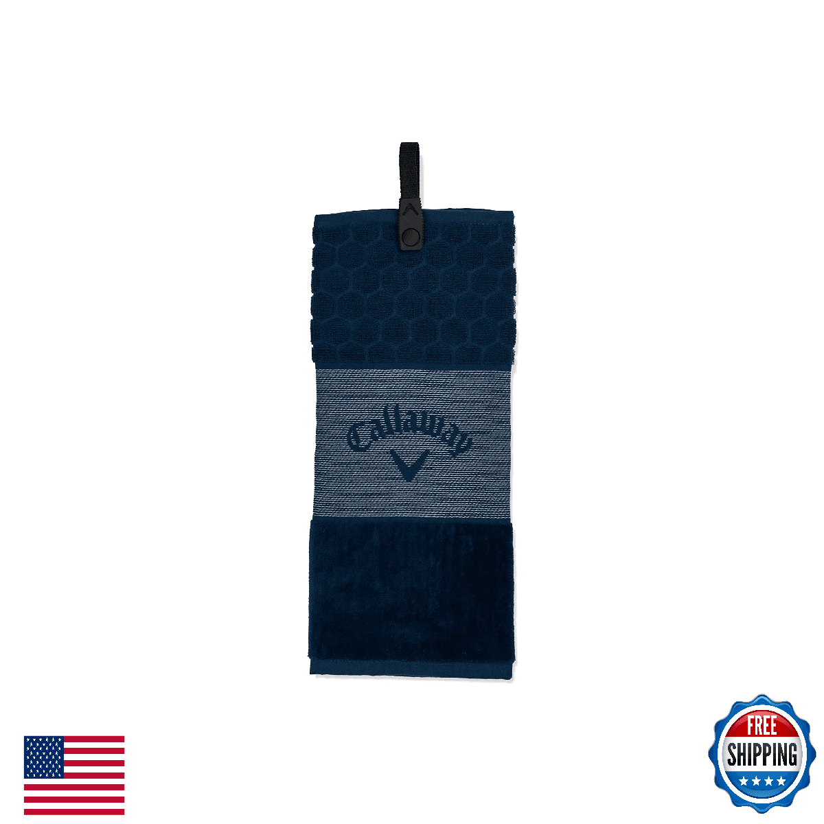 Callaway TW CG Trifold Golf Towel Navy Blue w/ Quick Snap Attachment - Image 1