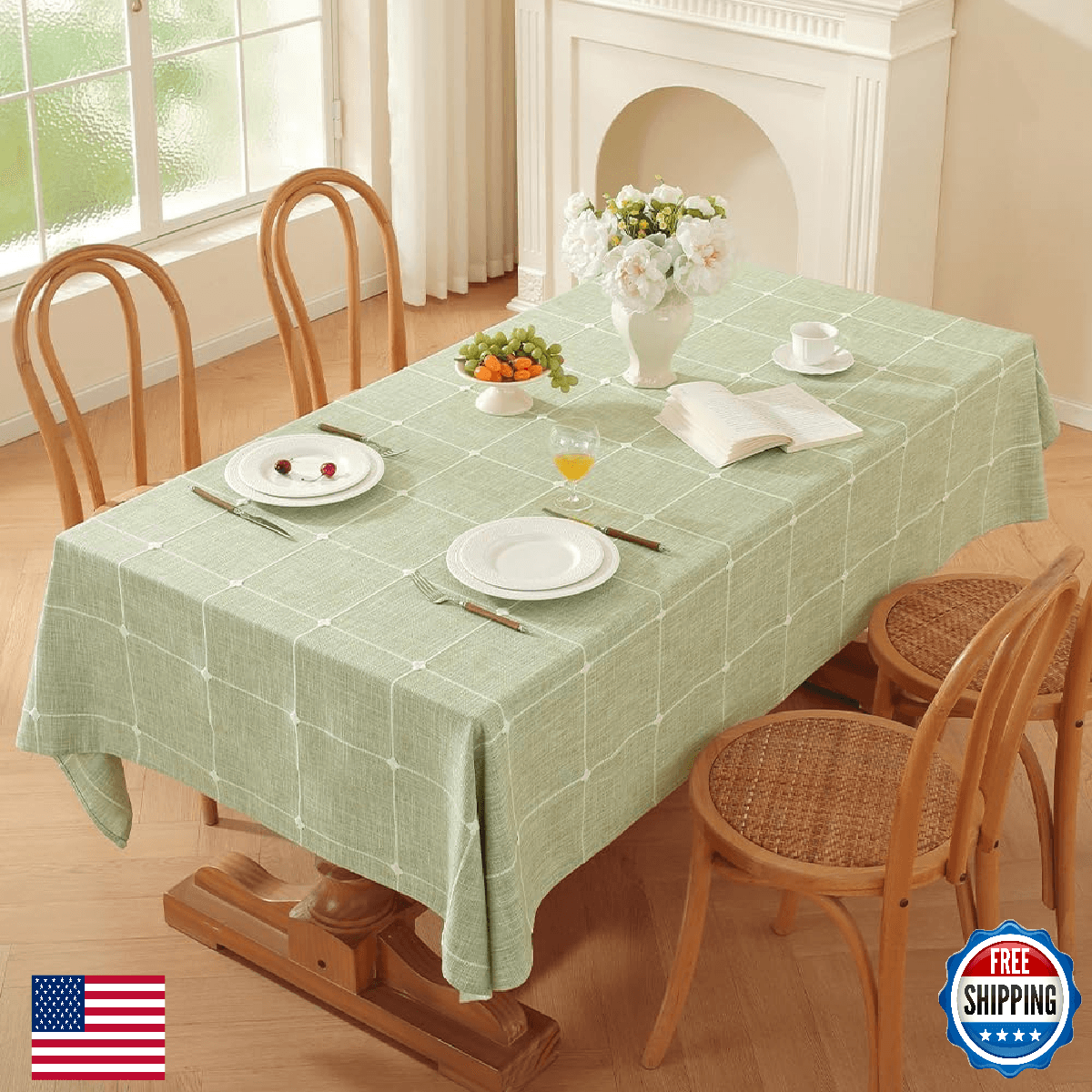 Zobesta Plaid Green Table Cloth Rectangle Table 60 x 120 Inch, Heavy Weight Wash - Image 1