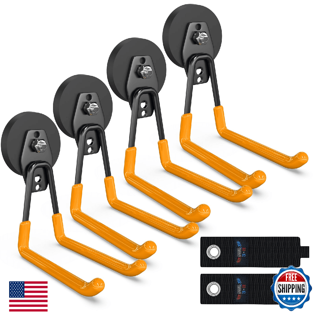 3-H Heavy Duty Magnetic Garage Hooks 4-Pack - Extra Large, Strong, No-Drill - Image 1