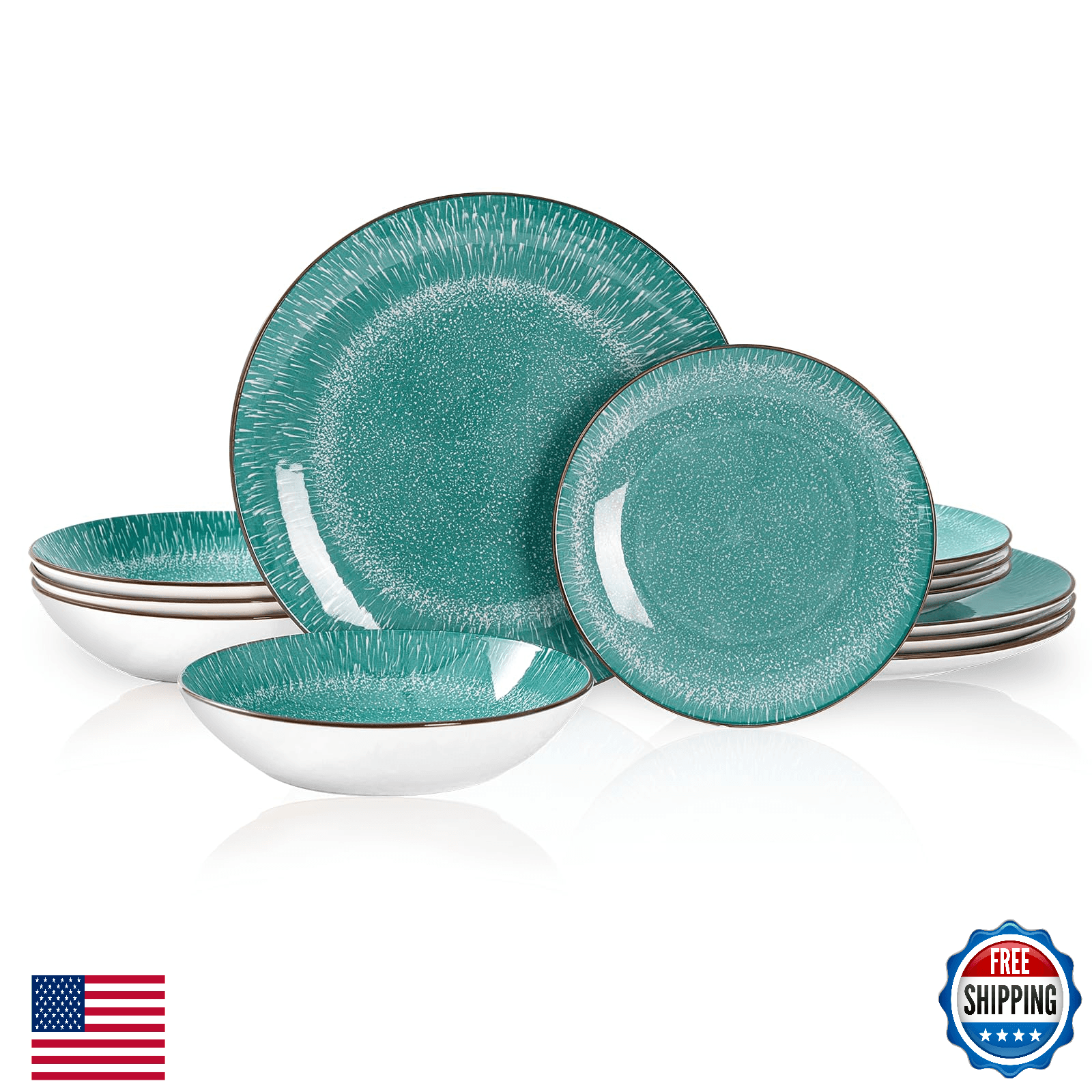 Bestone 12-Pc Round Porcelain Dinnerware Set for 4, Chip Resistant Plates Bowls - Image 1