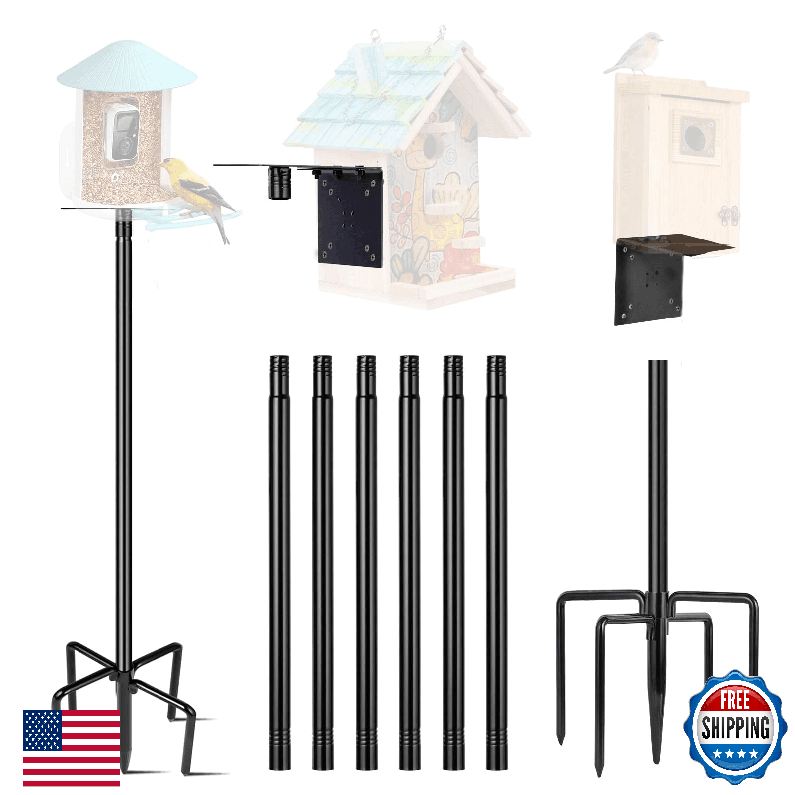 Bird Feeder Pole for Outdoor, 109 Inch Heavy Duty Bird House Pole, 5-Prong Base - Image 1