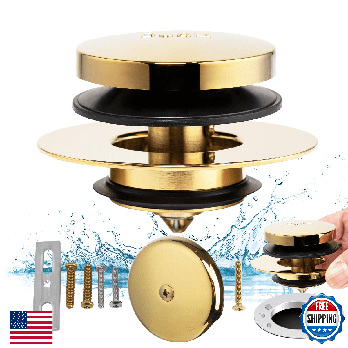 Artiwell Universal Tub Drain Tip Toe Trim Kit EZ Installation Bathtub Drain Gold - Image 1