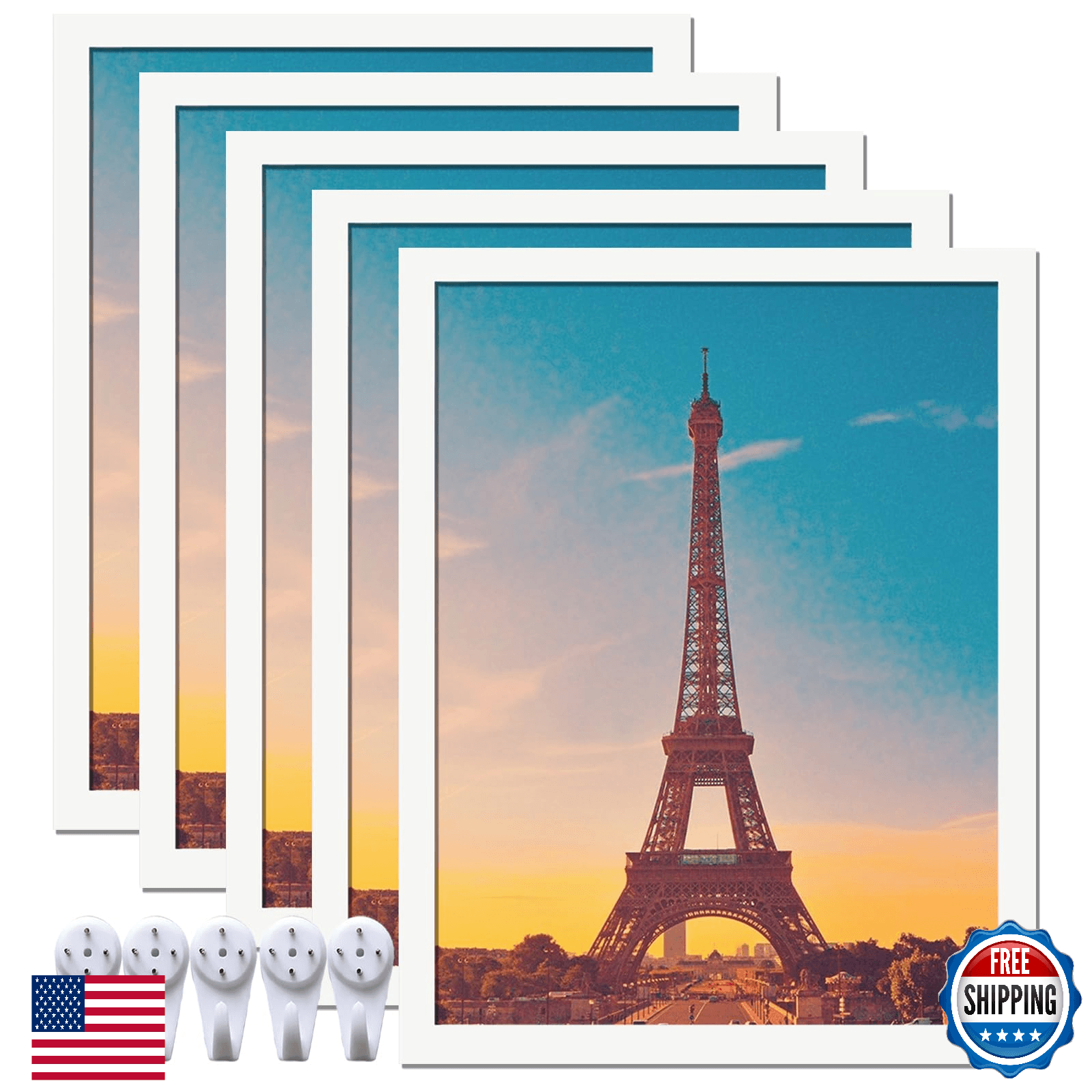 icariery 17x22 Picture Frame Set of 5, White Photo Frames High Transparent Wall - Image 1