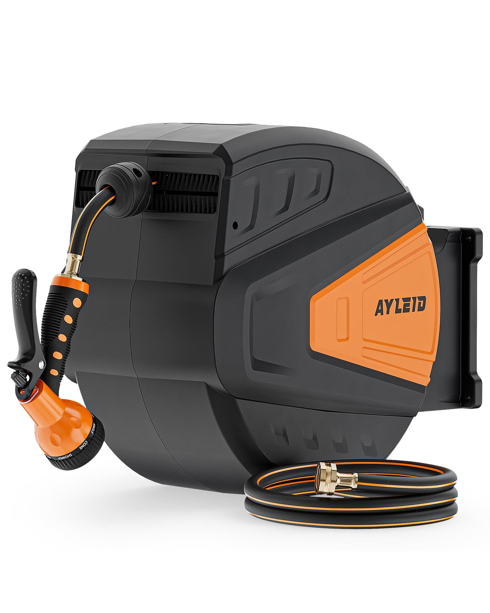 Ayleid Retractable Garden Hose Reel 1/2in x 130ft Wall Mount 9-Function Nozzle - Image 1