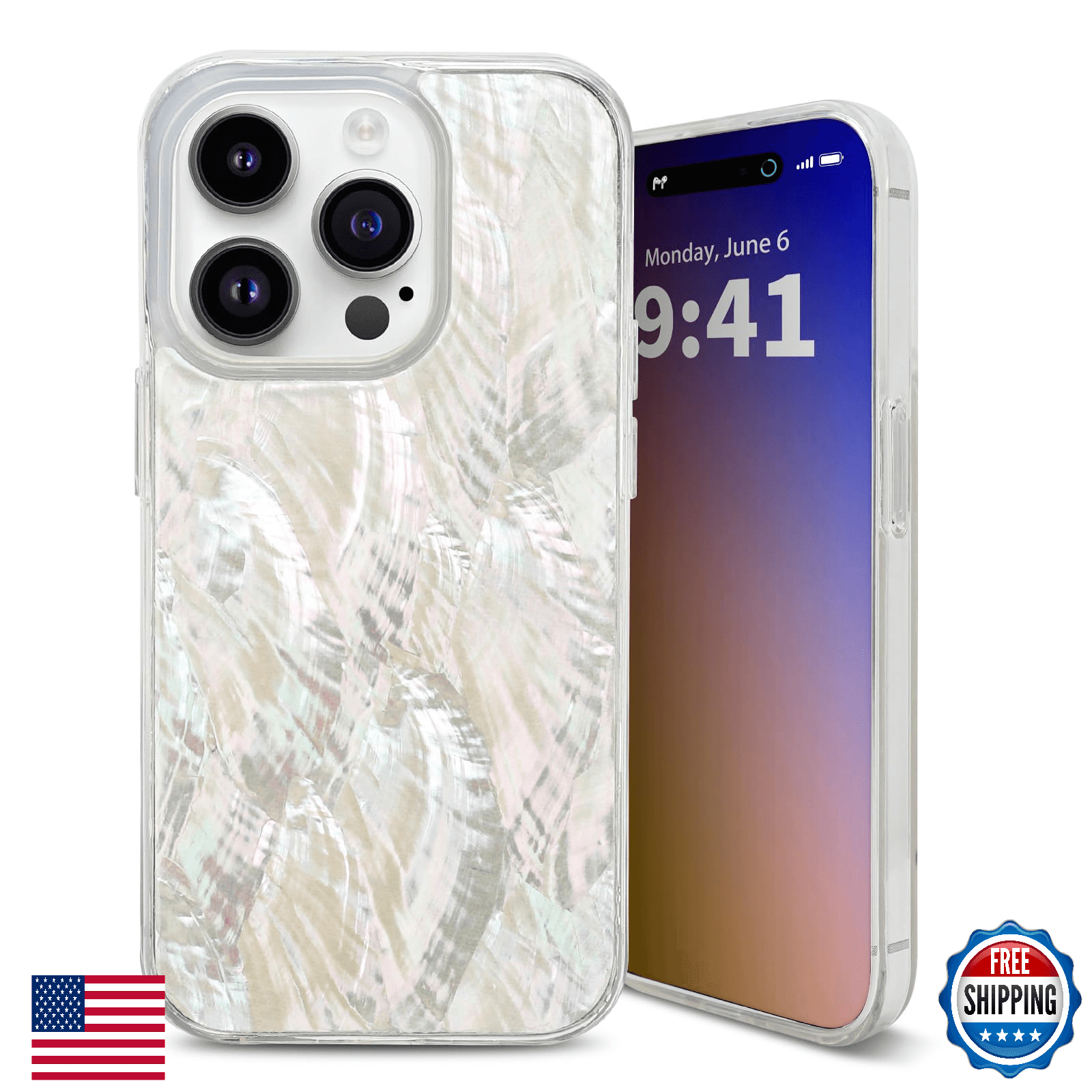 XIMAND iPhone 15 Pro Case Genuine Seashell Beige Drop Protection Luxury - Image 1