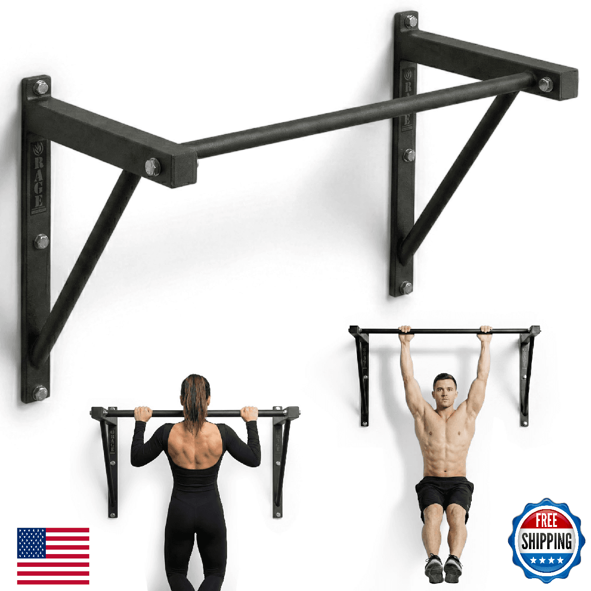 Rage Fitness Heavy-Duty Wall Mounted Pull Up Bar, 500 lbs Cap, Steel, Black - Image 1