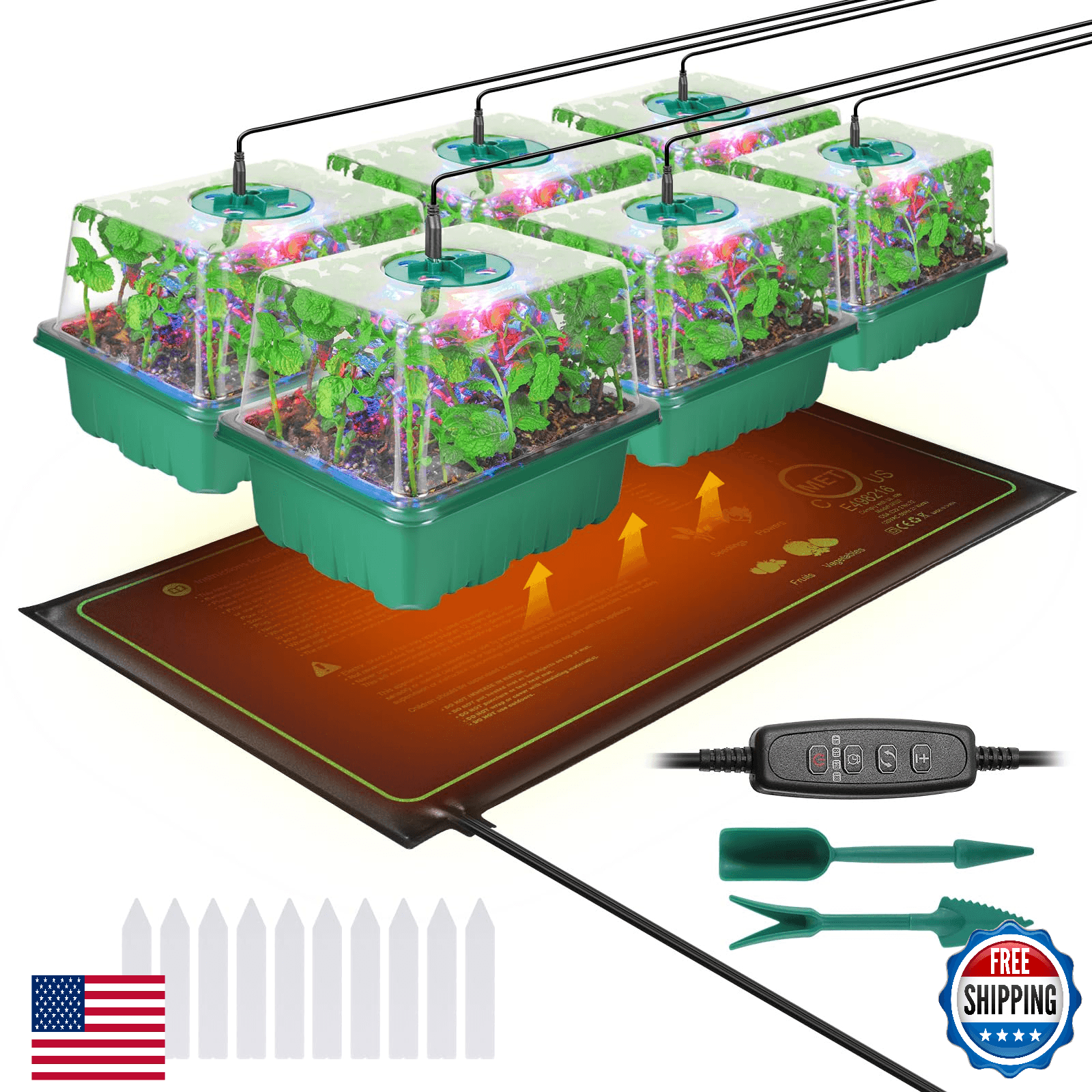 Seed Starter Kit: 72 Cells Trays, Grow Lights & Heat Mat for Seedling Germinatio - Image 1