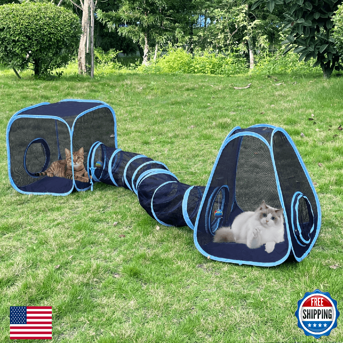 Outdoor Cat Enclosures, Cat Tunnels Tents Cubes for Indoor Cats with Play Ball, - Image 1