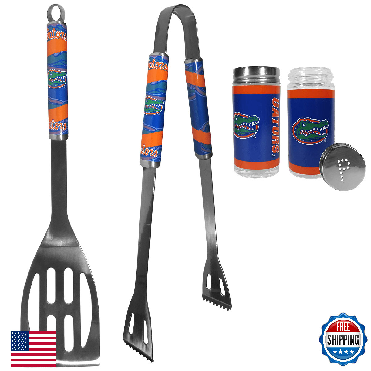 NCAA Florida Gators 2pc BBQ Set w/ Spatula, Tongs & Tailgate S&P Shakers - Image 1
