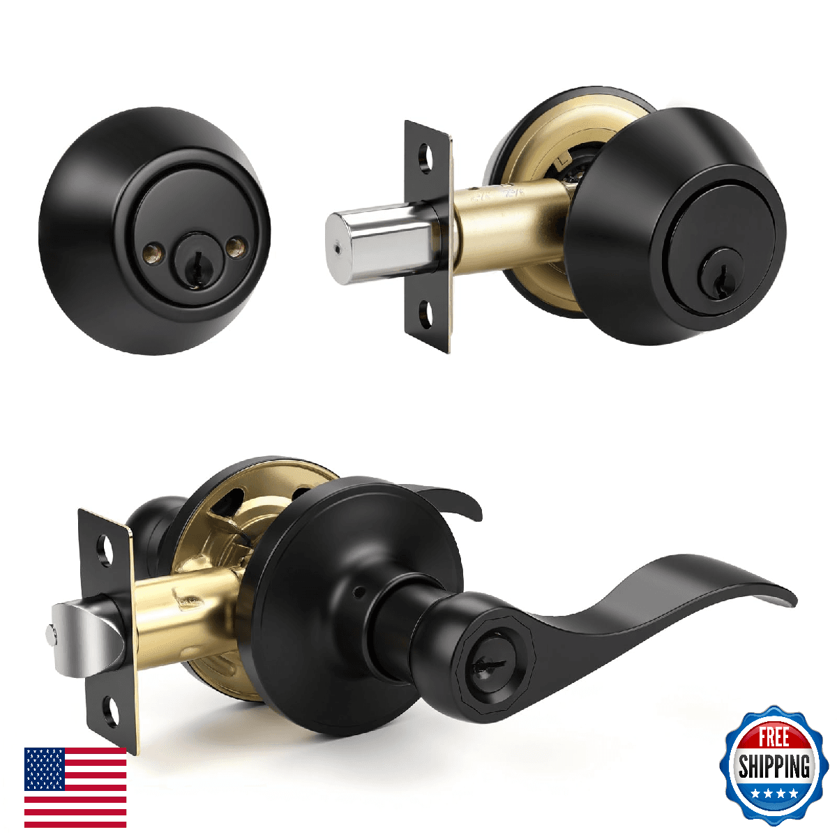 Knobonly 1 Set Entry Door Lever and Deadbolt Lock Set, Deadbolts Keyed Both Side - Image 1