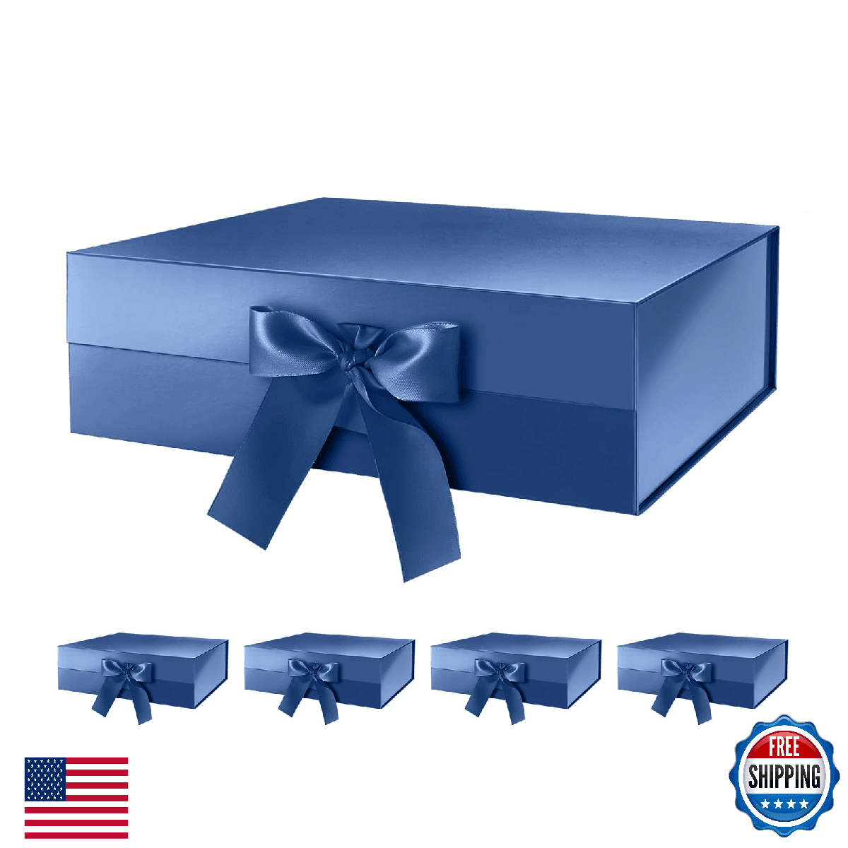 HAPPY POTATO 5 Large Blue Gift Boxes with Ribbon 13.5x9x4.1" - Magnetic Closure - Image 1