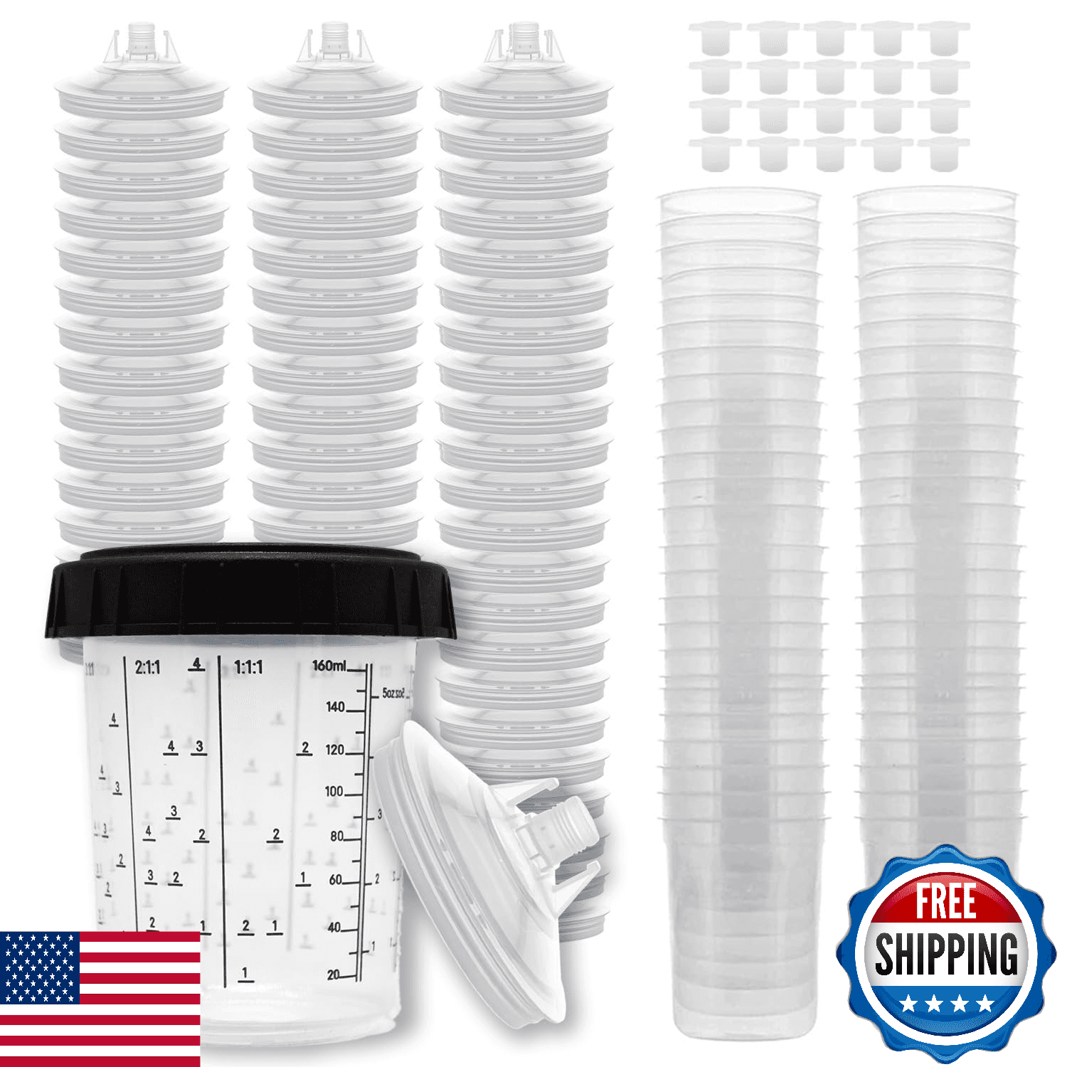 50x 6oz Disposable Paint Spray Gun Cup Liners & Lids System - 190 Micron - Image 1