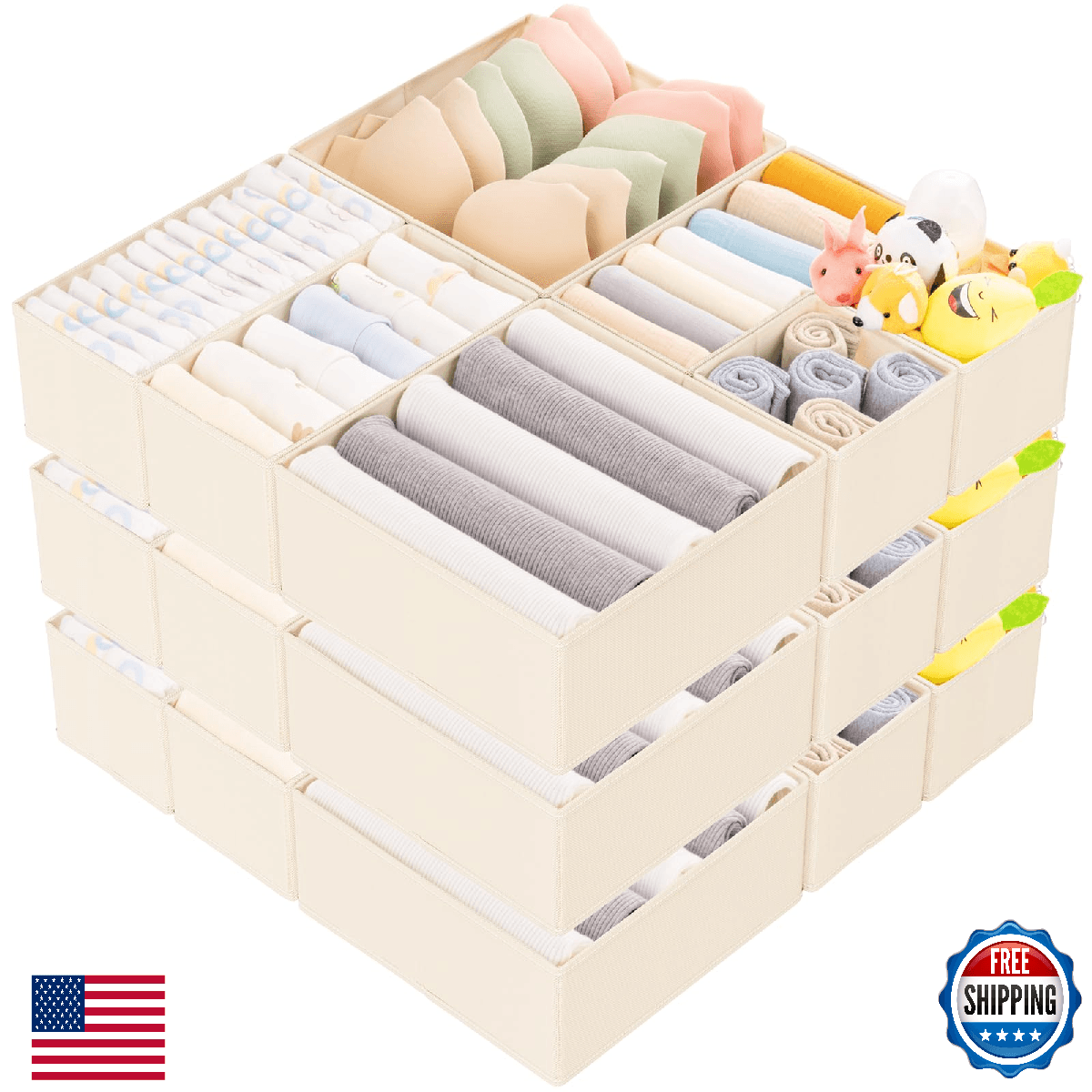 Criusia 15 Pack Drawer Organizer for Clothes Foldable Dresser Dividers Fabric St - Image 1