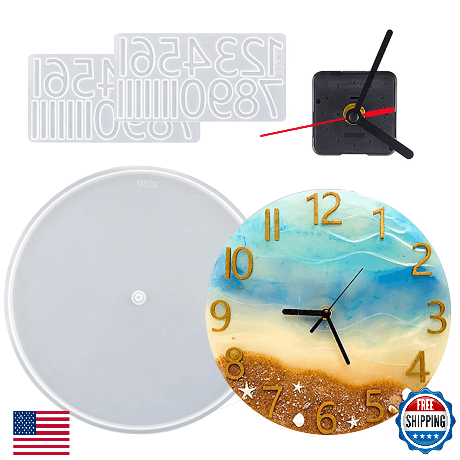Resin Clock Molds 10"/14" Roman Numerals Silicone Mold & Mechanism DIY Kit - Image 1