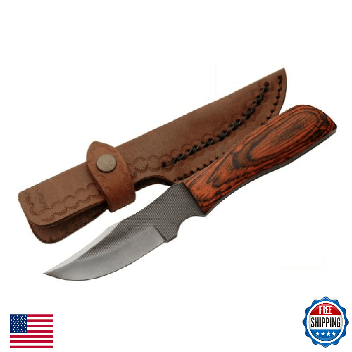 Szco Supplies SM0016 Real File Sawmill Skinning Knife 8-3/8" Wood Handle Sheath - Image 1