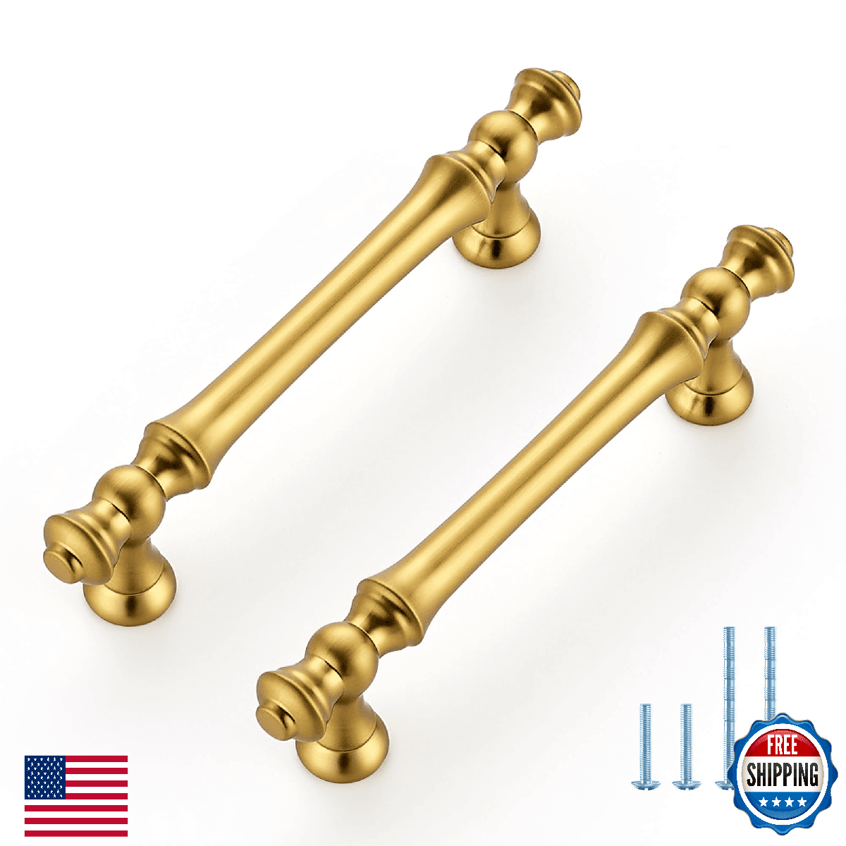 JOY DECOR 10 Pack 3-3/4 Inch Brushed Antique Brass Kitchen Cabinet Handles, Zinc - Image 1