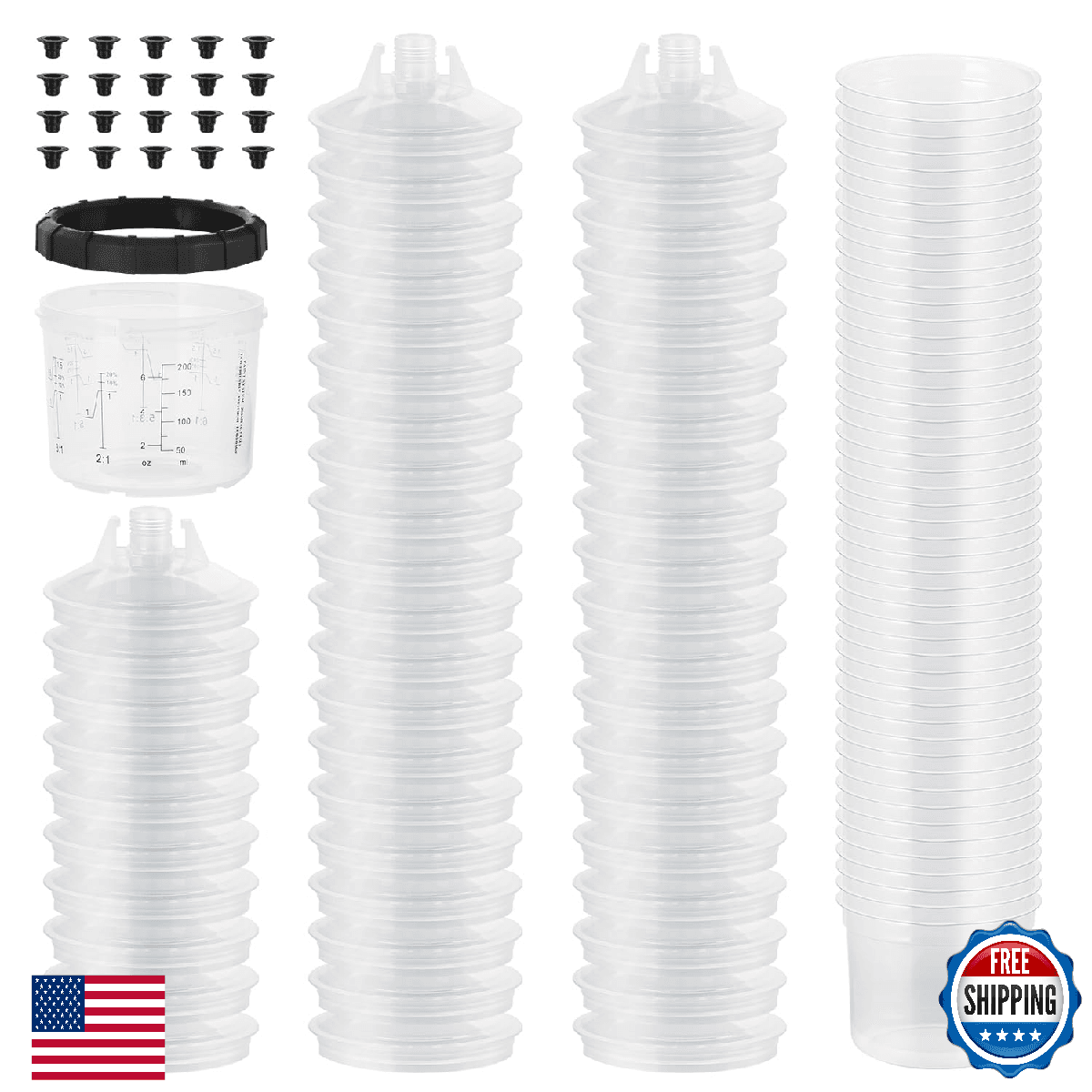 ROADGIVE Disposable Paint Spray Gun Cups 200ML 6.7OZ Kit - 50 Liners & Lids - Image 1