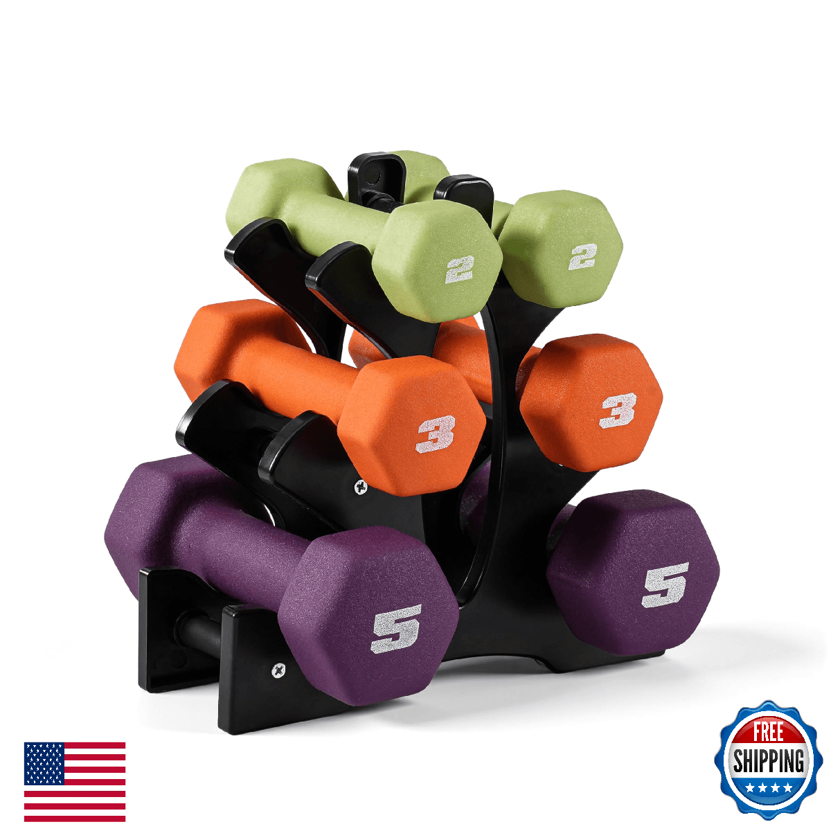 CAP 20 LB Neoprene Dumbbells Set with Rack - 2, 3, 5 LB Pairs - Image 1
