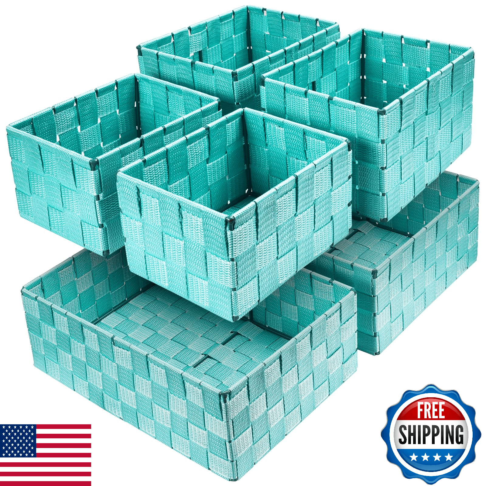 Uvellgift 6pcs Woven Storage Baskets Cube Bins Organizer Set - Image 1