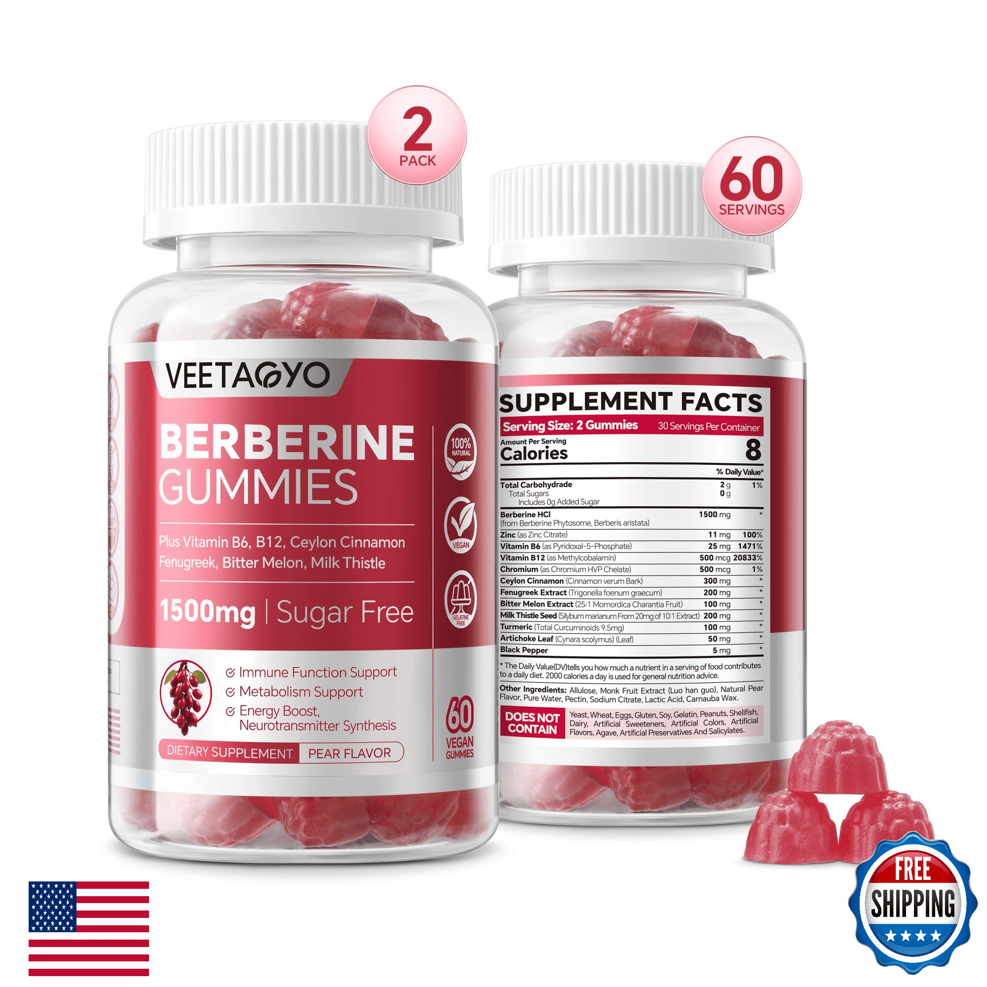 Berberine 1500mg Sugar-Free Ceylon Cinnamon Gummies - Blood Sugar Support - Image 1