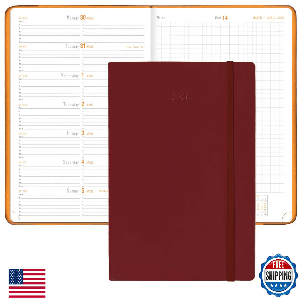 Rhodia Webplanner 2026 Calendar Burgundy Cover Weekly Planner Organizer 6.25x9.3 - Image 1