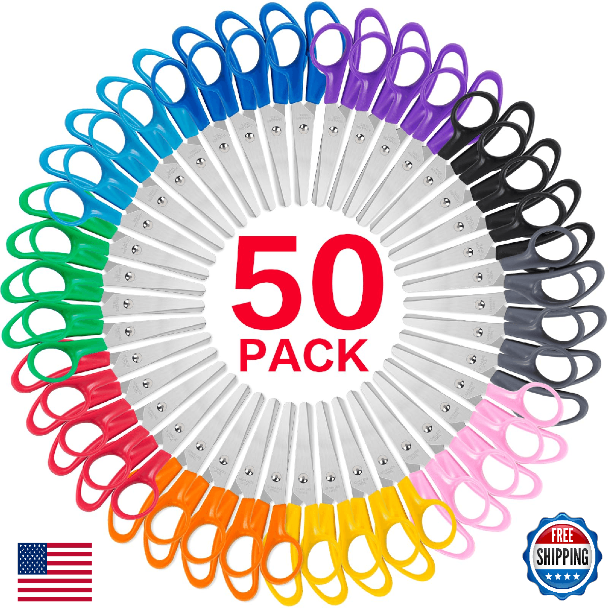 Toidgy 50-Pack Kids Scissors, 5 Inch Blunt Tip Bulk School Craft Scissors - Image 1