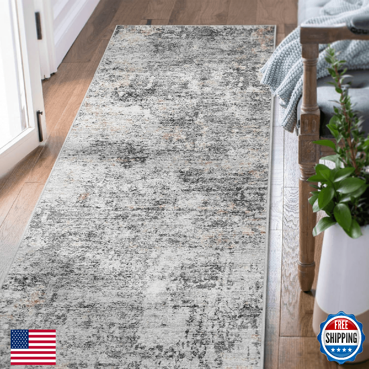 jinchan 3x7 Washable Modern Abstract Hallway Runner Rug Grey Multi Print - Image 1