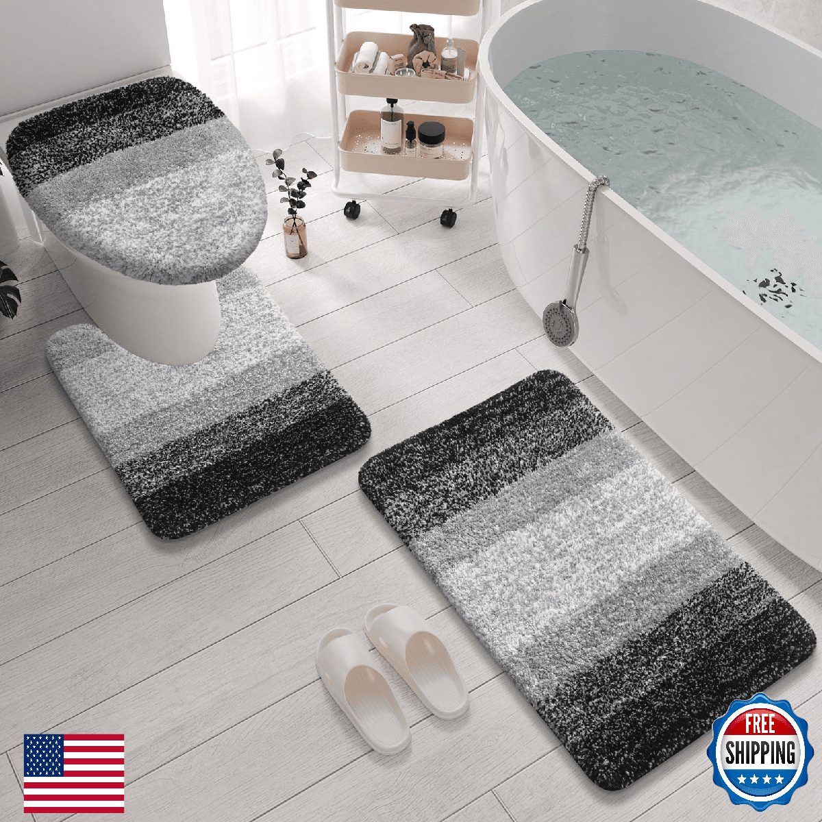 Arotive Microfiber Bathroom Rugs 3 Piece with Toilet Lid Cover, Shaggy Soft and - Image 1