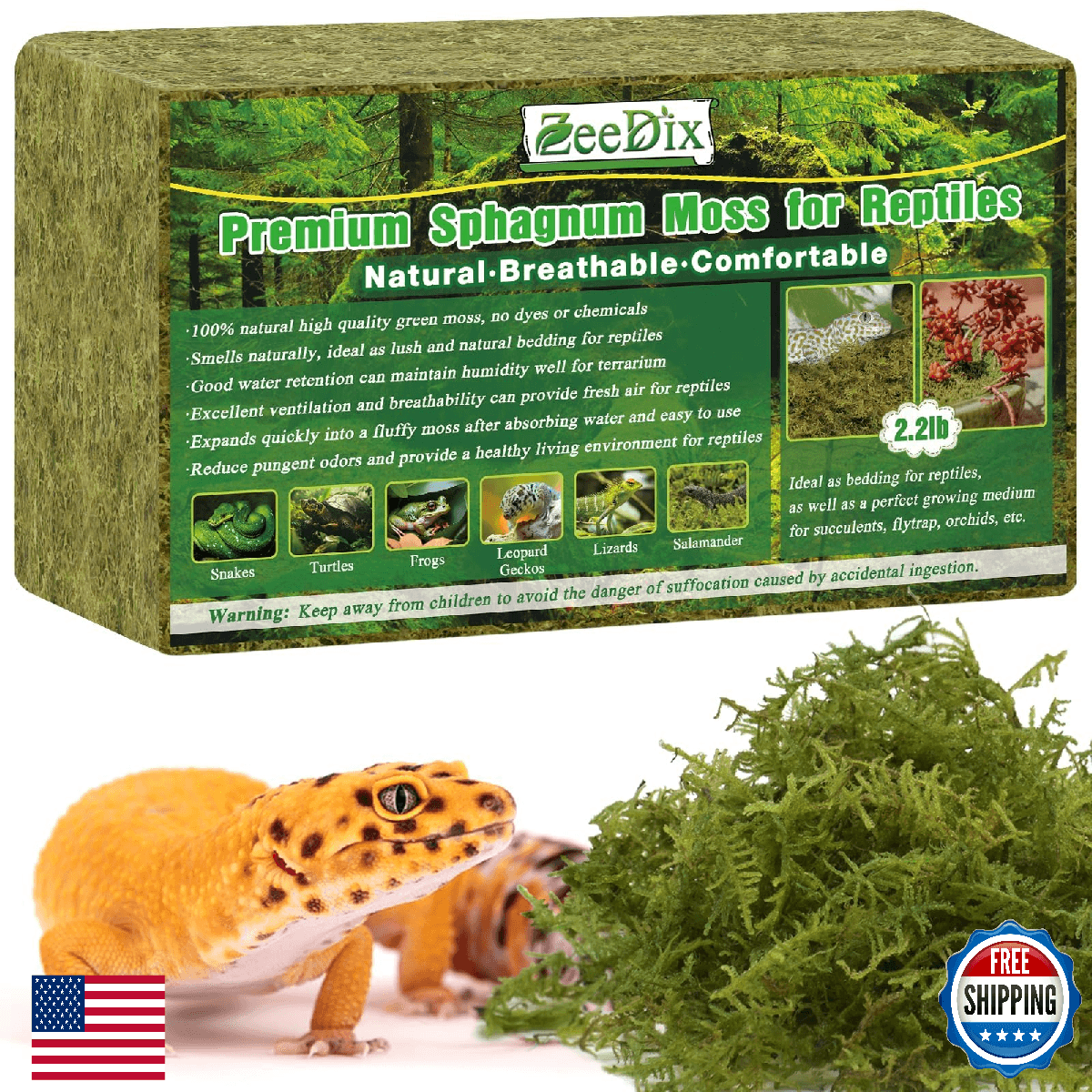 ZeeDix 2.2 lb Sphagnum Moss for Reptiles,20 qt Reptile Bedding Substrate Tank Ac - Image 1
