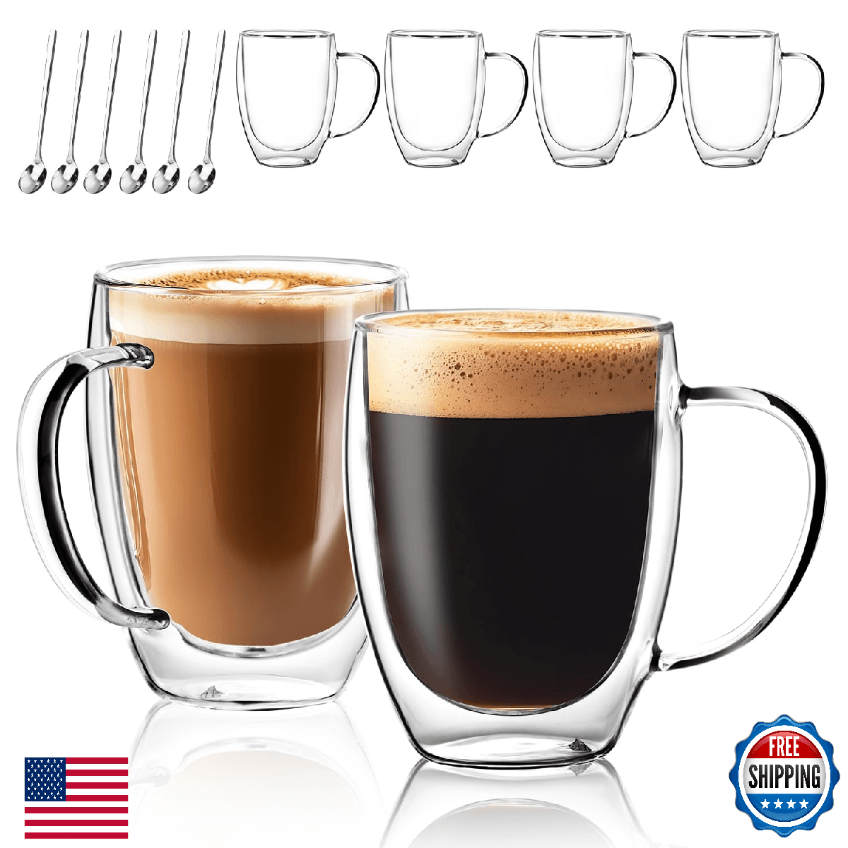 GOROGILE Double Wall Glass Coffee Mugs 12 OZ, Clear Coffee Cup With Handle,Insul - Image 1
