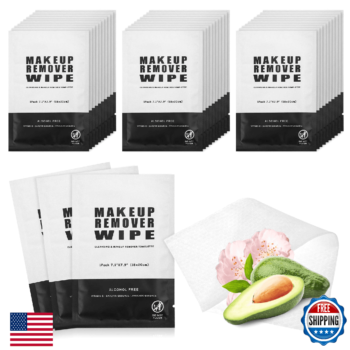 200 Count Makeup Remover Wipes Individually Wrapped Face Cleansing Travel - Image 1