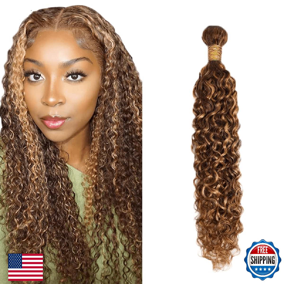 P4/27 Highlight Brown Bundles Water Wave Bundles Human Hair 24 Inch Unprocessed - Image 1