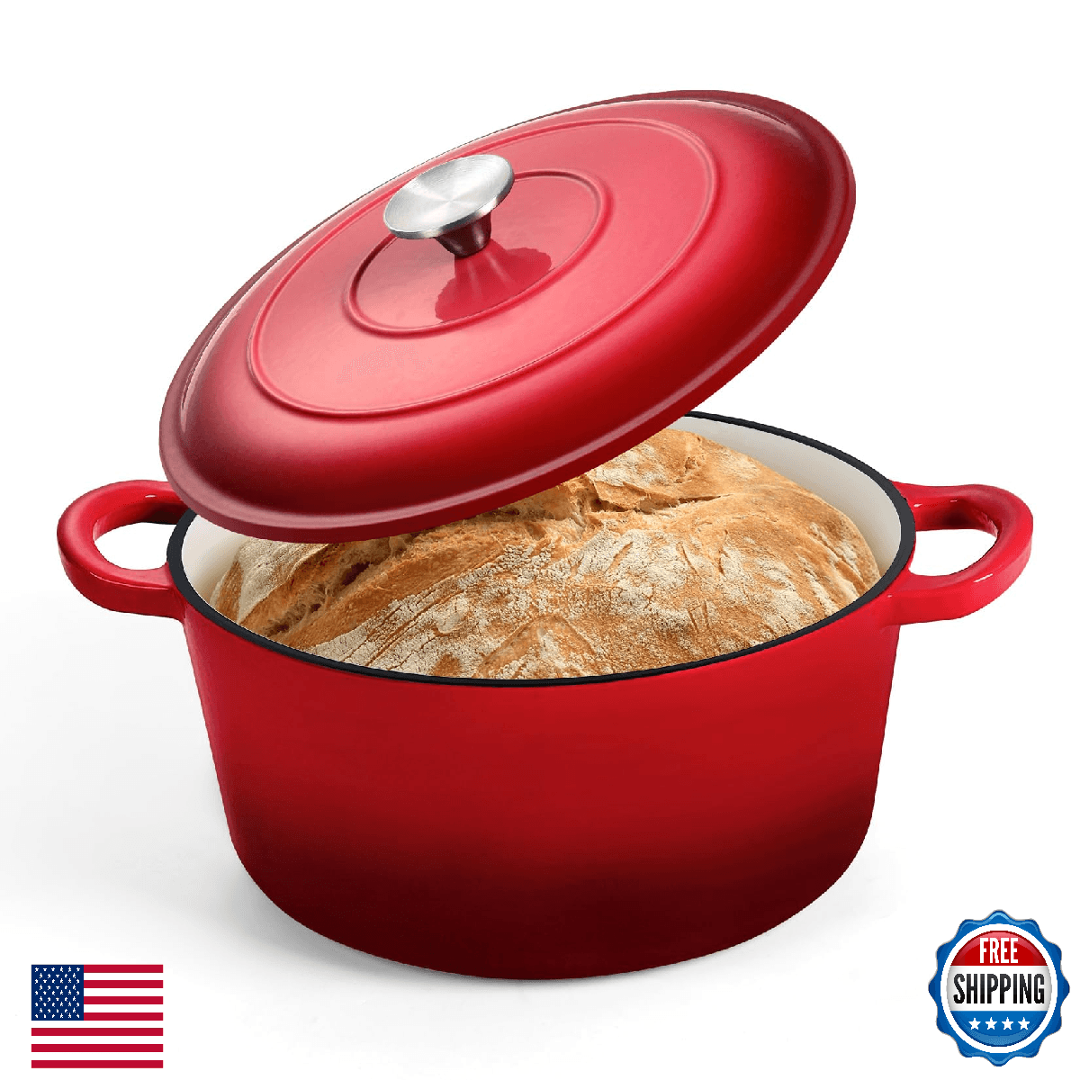 P&P CHEF 5QT Enameled Dutch Oven, Cast Iron Dutch Oven Pot with Lid for Bread Ba - Image 1